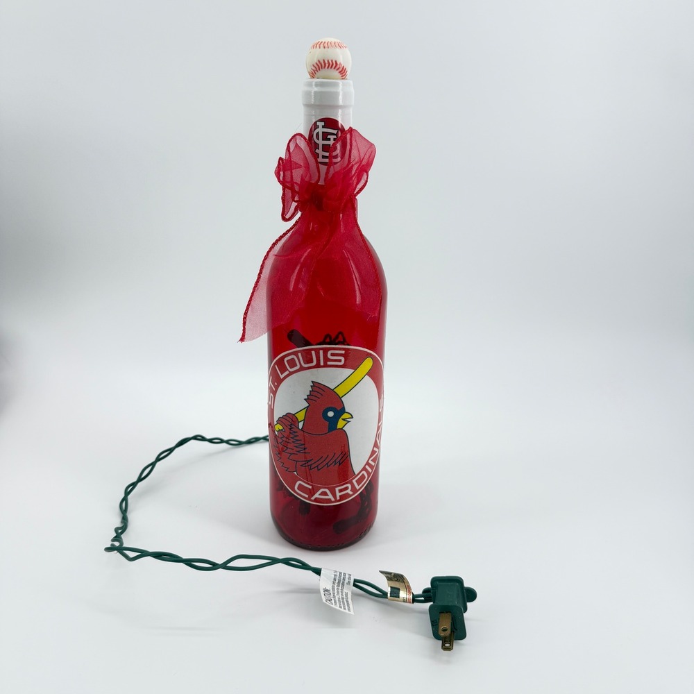 MLB St. Louis Cardinals Lighted Wine Bottle Red Handmade 12.5" Height